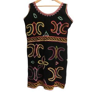 Large Mexican Embroidered Black Velvet Dress